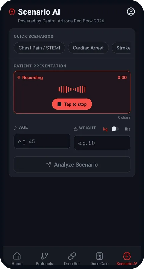 Scenario AI recording a spoken patient presentation hands-free